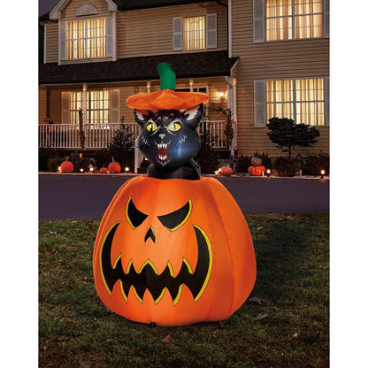 3 Ft 7 In Light-Up Animated Rising Pumpkin Cat Inflatable Decoration MULTI-COLOR