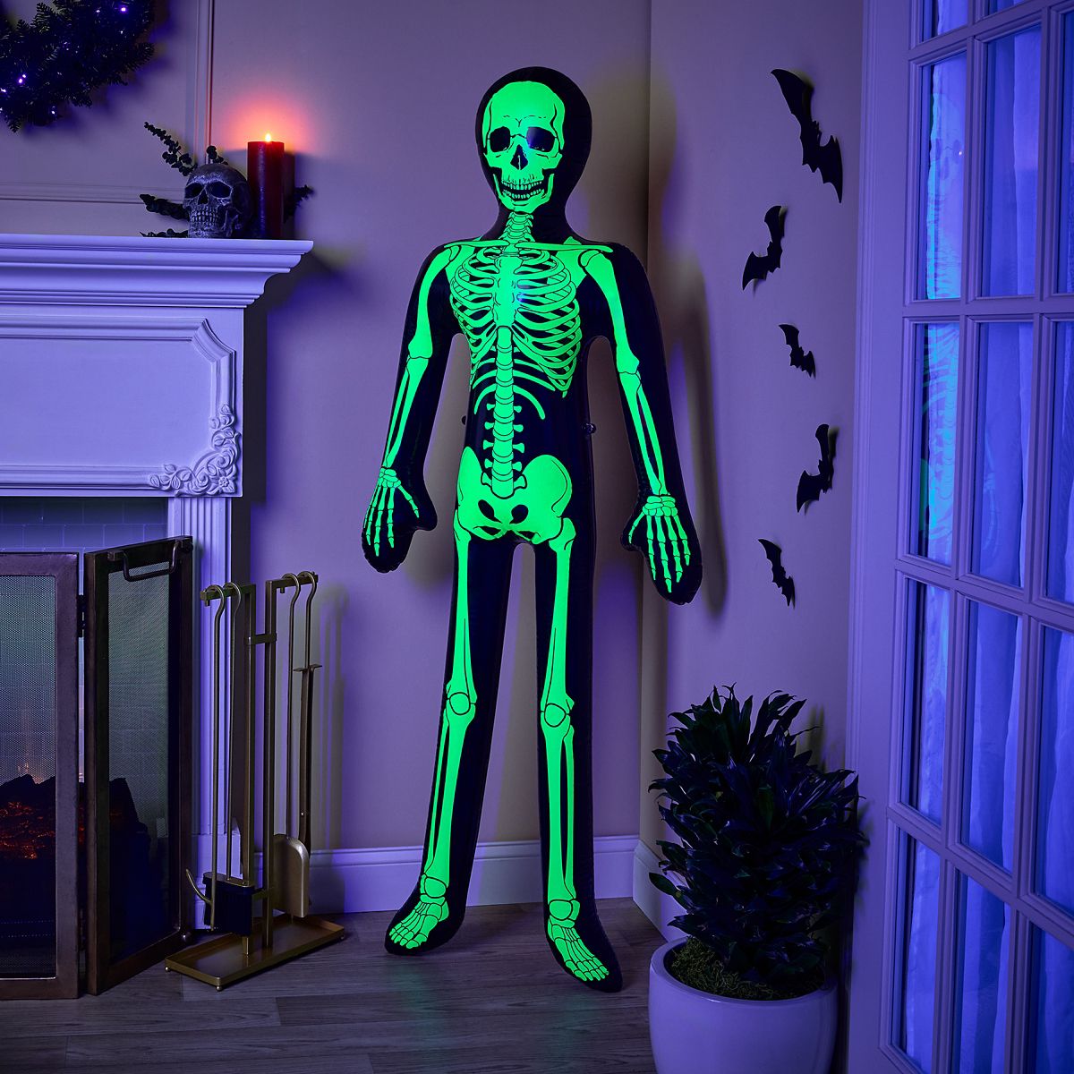 5 Ft Glow in the Dark Inflatable Skeleton BLACK AND GREEN