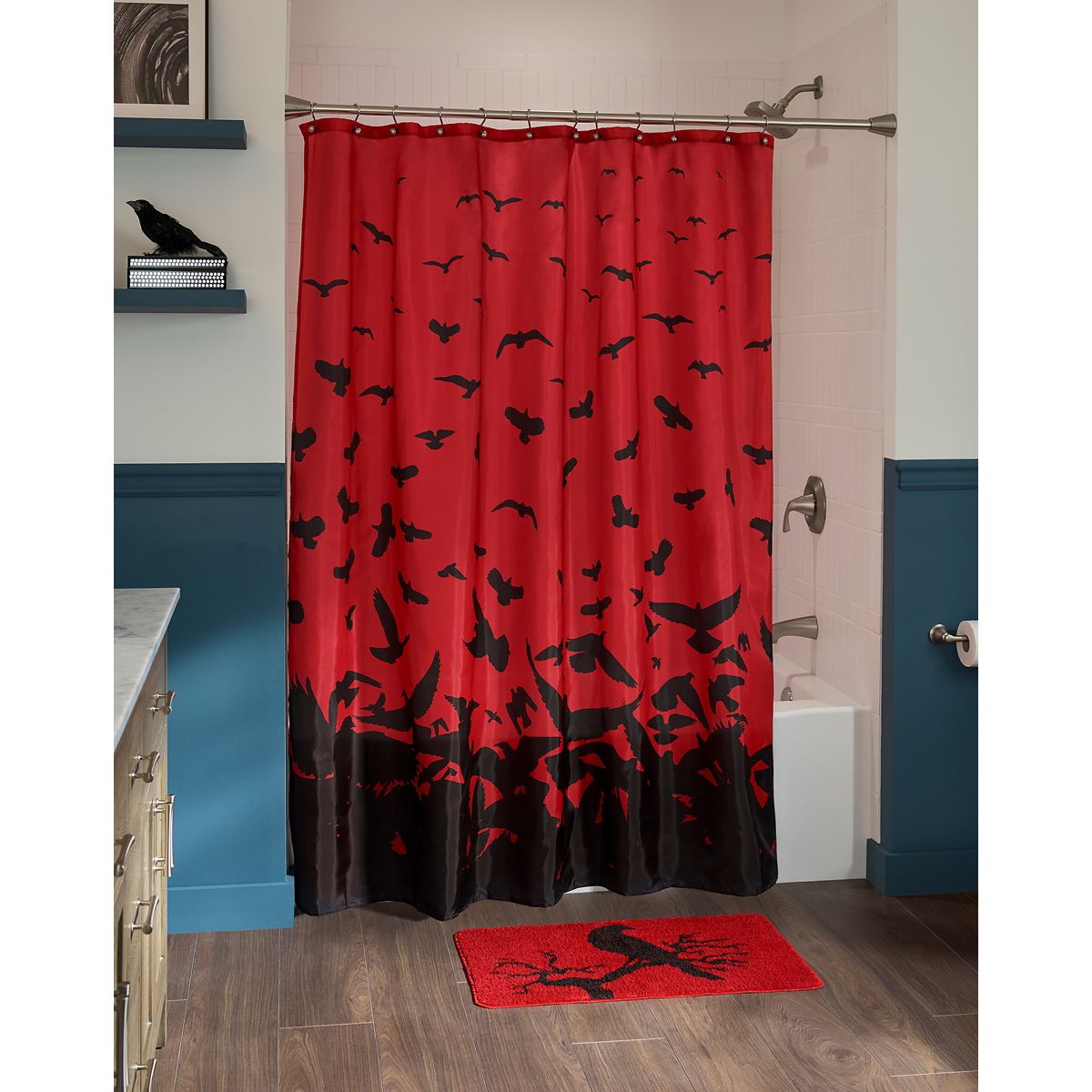 Raven Shower Curtain BLACK AND RED