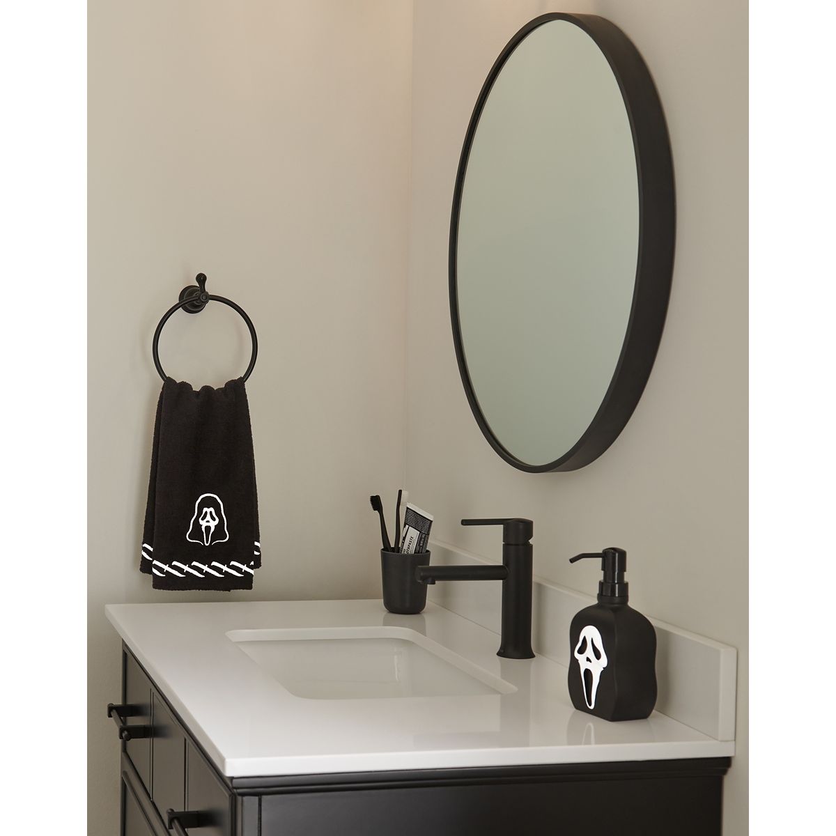 Ghost Face Mask Hand Towel BLACK AND WHITE