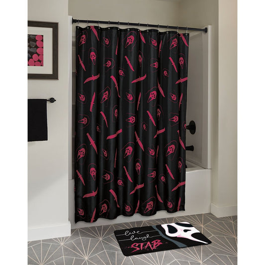 Ghost Face Pink Knife and Mask Shower Curtain BLACK AND PINK