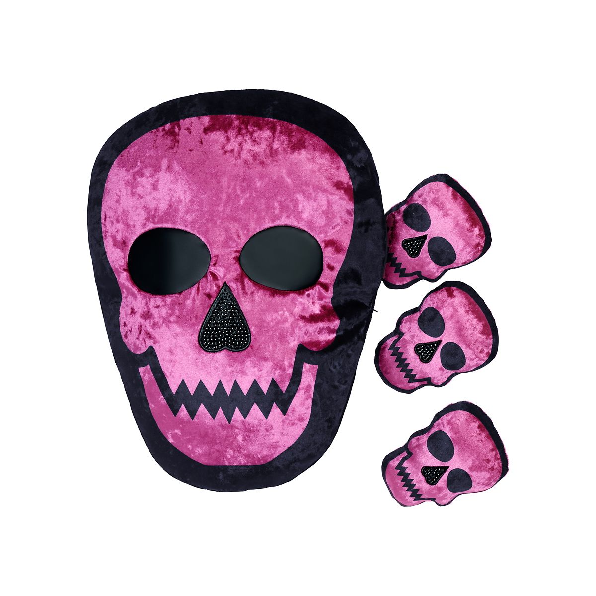 Pink Skull Zip-Up Pillows Set - 4 Pack BLACK AND PINK