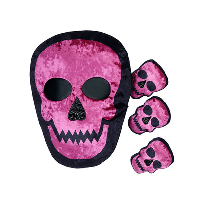 Pink Skull Zip-Up Pillows Set - 4 Pack BLACK AND PINK