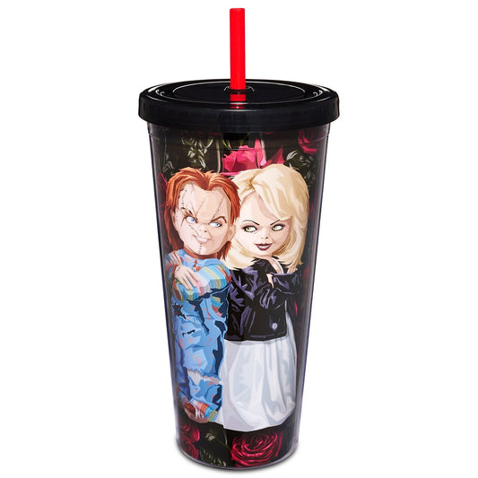 Crazy In Love Chucky and Tiffany Cup with Straw - 20 oz. MULTI-COLOR