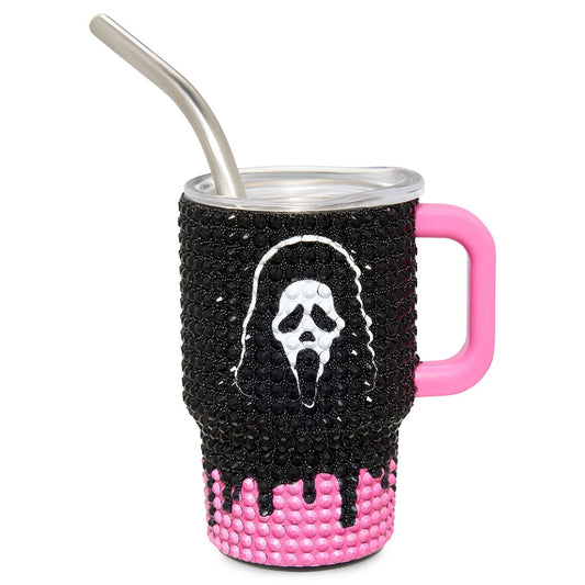 Ghost Face Rhinestone Mini Travel Tumbler with Straw - 3 oz. BLACK AND PINK