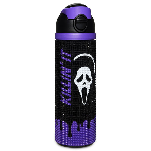 Ghost Face Rhinestone Drip Flip Top Water Bottle - 24 oz. BLACK AND PURPLE