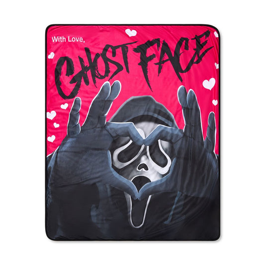 Ghost Face With Love Fleece Blanket BLACK AND PINK