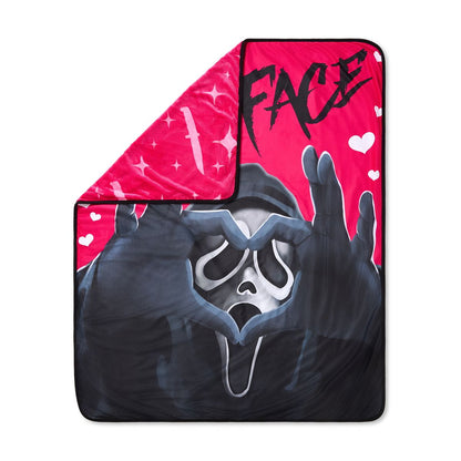 Ghost Face With Love Fleece Blanket BLACK AND PINK