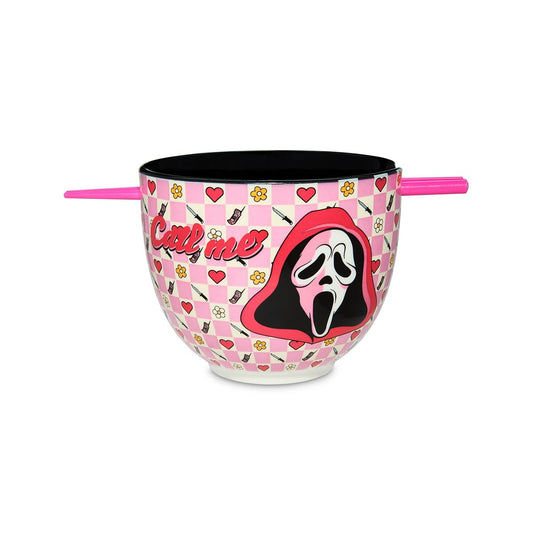 Ghost Face Bowl with Chopsticks - 20 oz. BLACK AND PINK