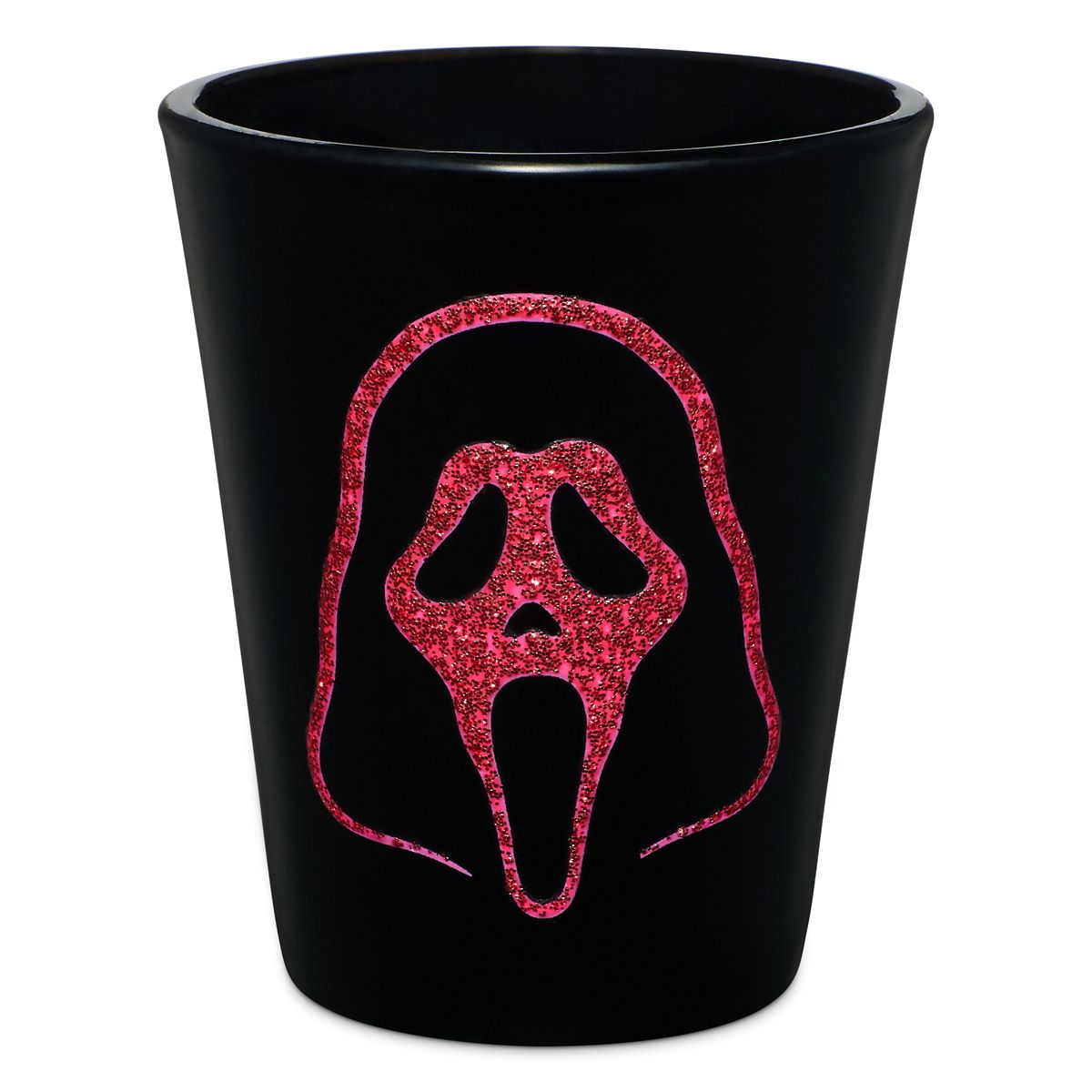 Black and Pink Ghost Face Glitter Shot Glass - 2 oz. BLACK AND PINK