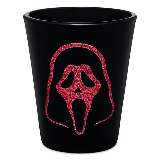 Black and Pink Ghost Face Glitter Shot Glass - 2 oz. BLACK AND PINK