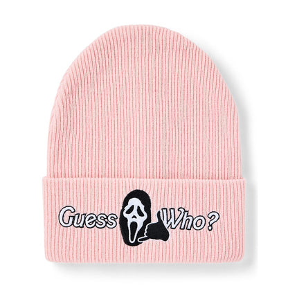 Pink Guess Who Cuff Beanie Hat - Ghost Face LIGHT PINK