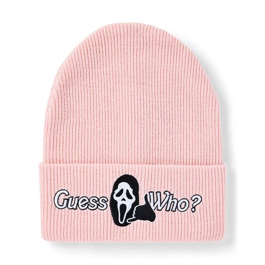 Pink Guess Who Cuff Beanie Hat - Ghost Face LIGHT PINK