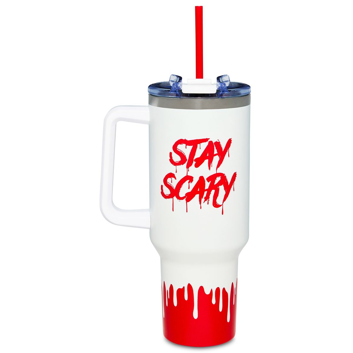 Ghost Face Stay Scary Travel Tumbler with Straw - 40 oz. RED AND WHITE