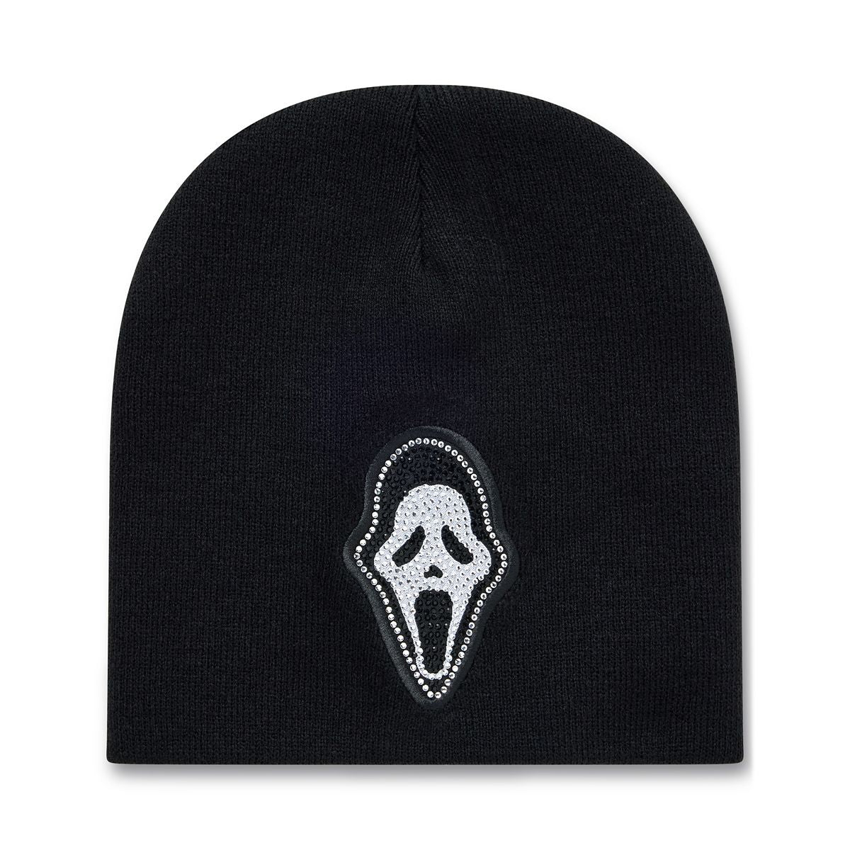 Ghost Face Rhinestone Beanie Hat BLACK