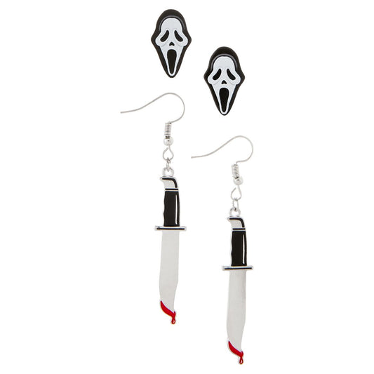 Ghost Face Dangle Earrings - 2 Pair BLACK AND WHITE