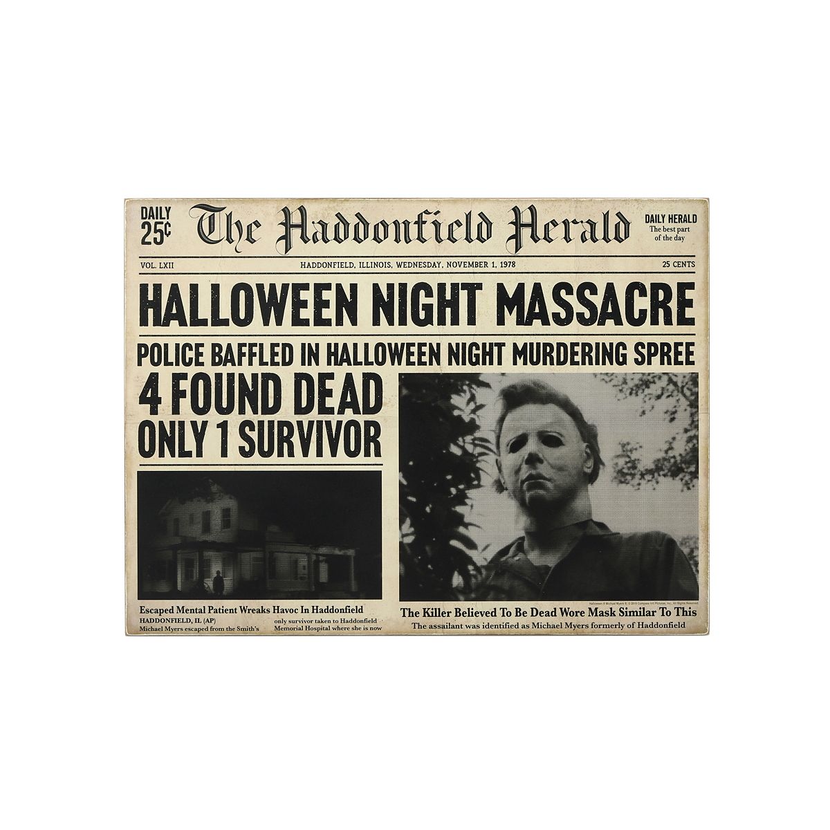 Michael Myers Haddonfield Herald Sign - Halloween BLACK