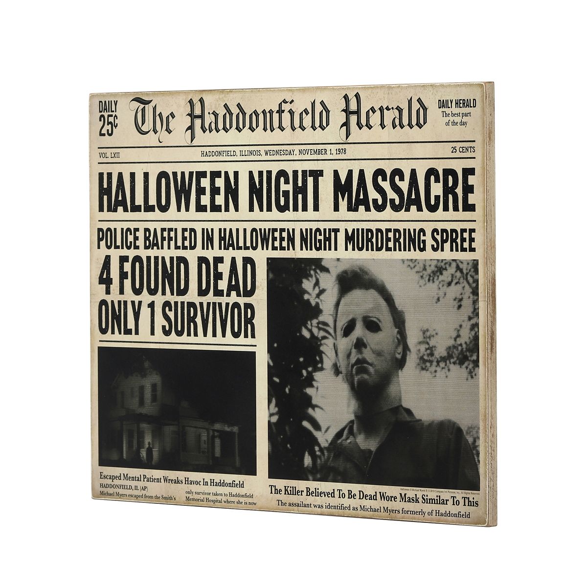 Michael Myers Haddonfield Herald Sign - Halloween BLACK