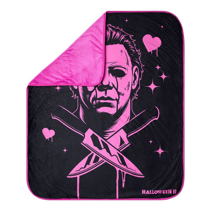 Michael Myers Heart Glasses Fleece Blanket - Halloween PINK