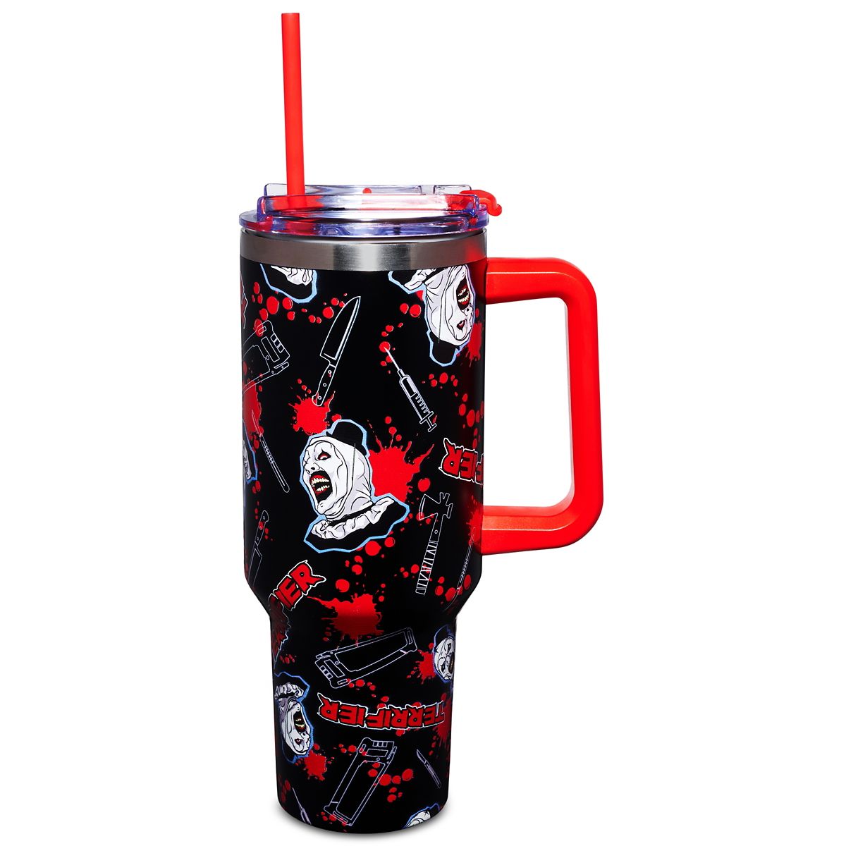 Terrifier Icons Travel Tumbler with Straw - 40 oz. BLACK AND RED