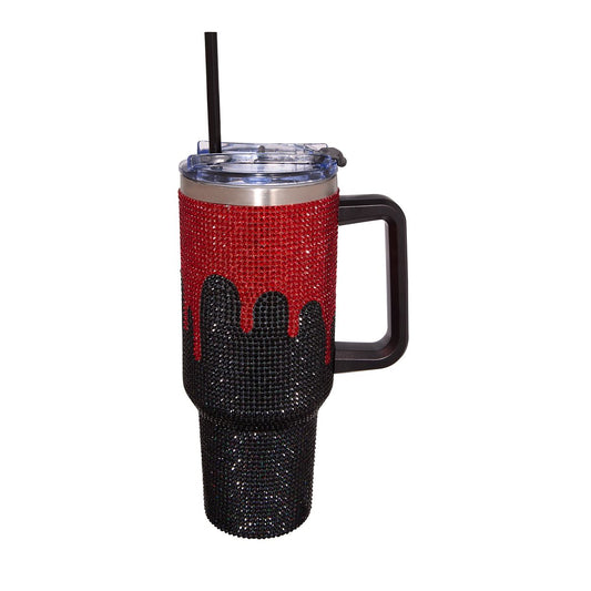 Blood Drip Rhinestone Travel Tumbler with Straw - 40 oz. BLACK AND RED