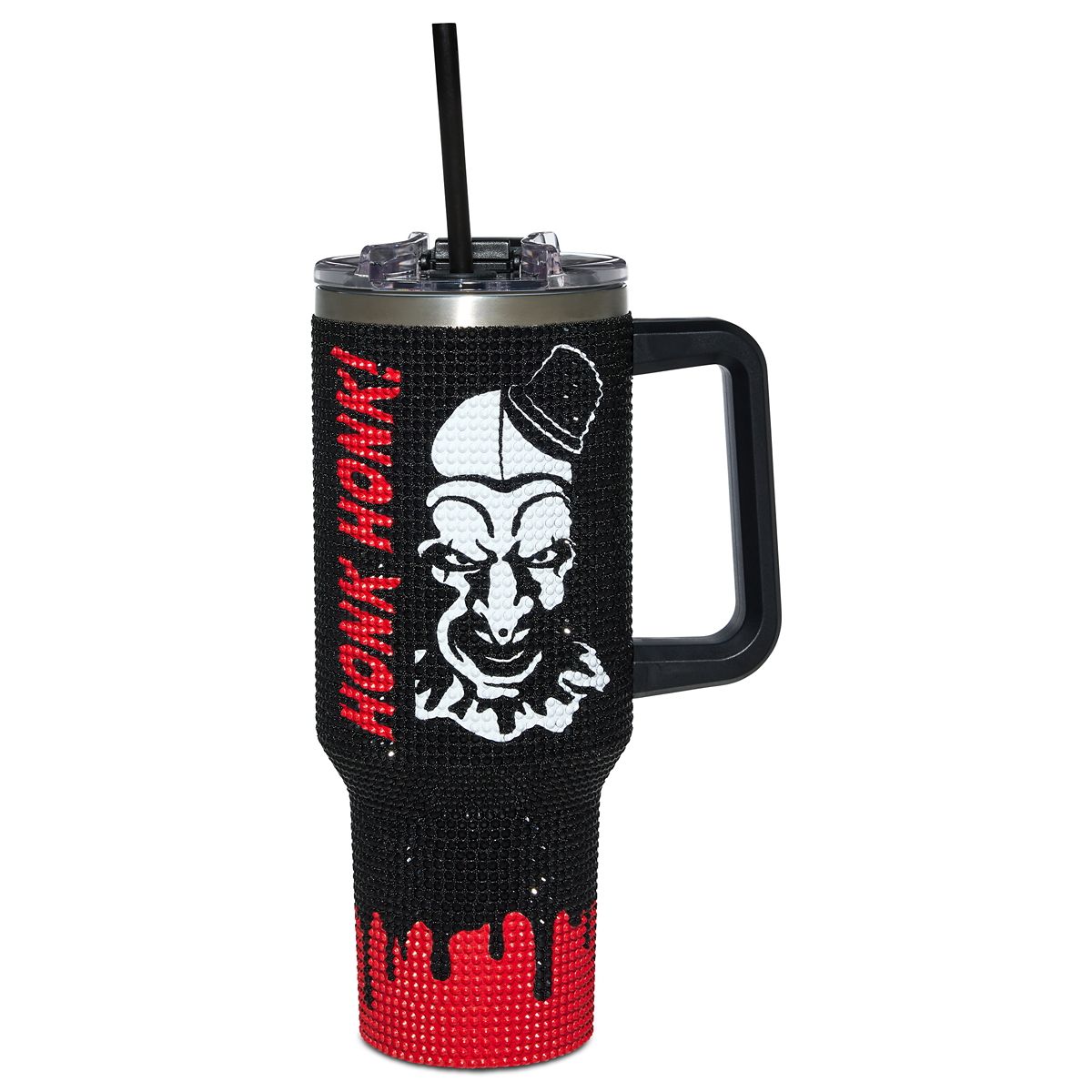 Art the Clown Bling Tumbler with Straw 40 oz. - Terrifier BLACK AND RED