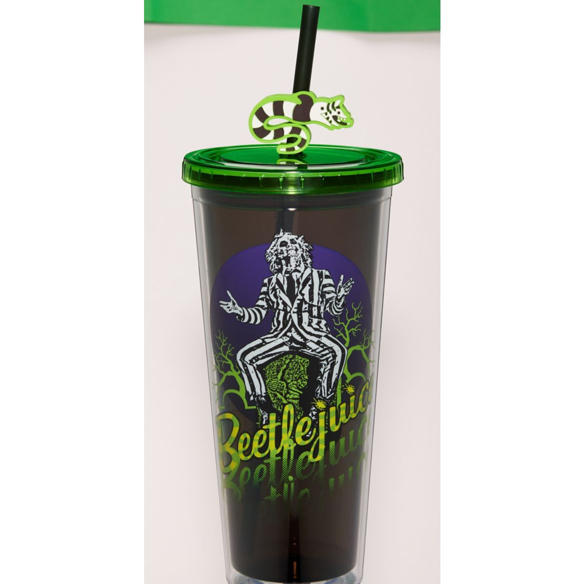 Beetlejuice Cup with Sandworm Straw Topper - 24 oz. GREEN