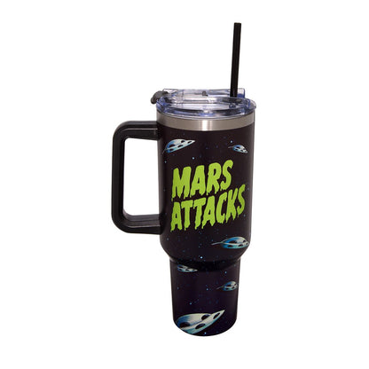 Mars Attacks Stainless Steel Travel Tumbler with Straw - 40oz. MULTI-COLOR
