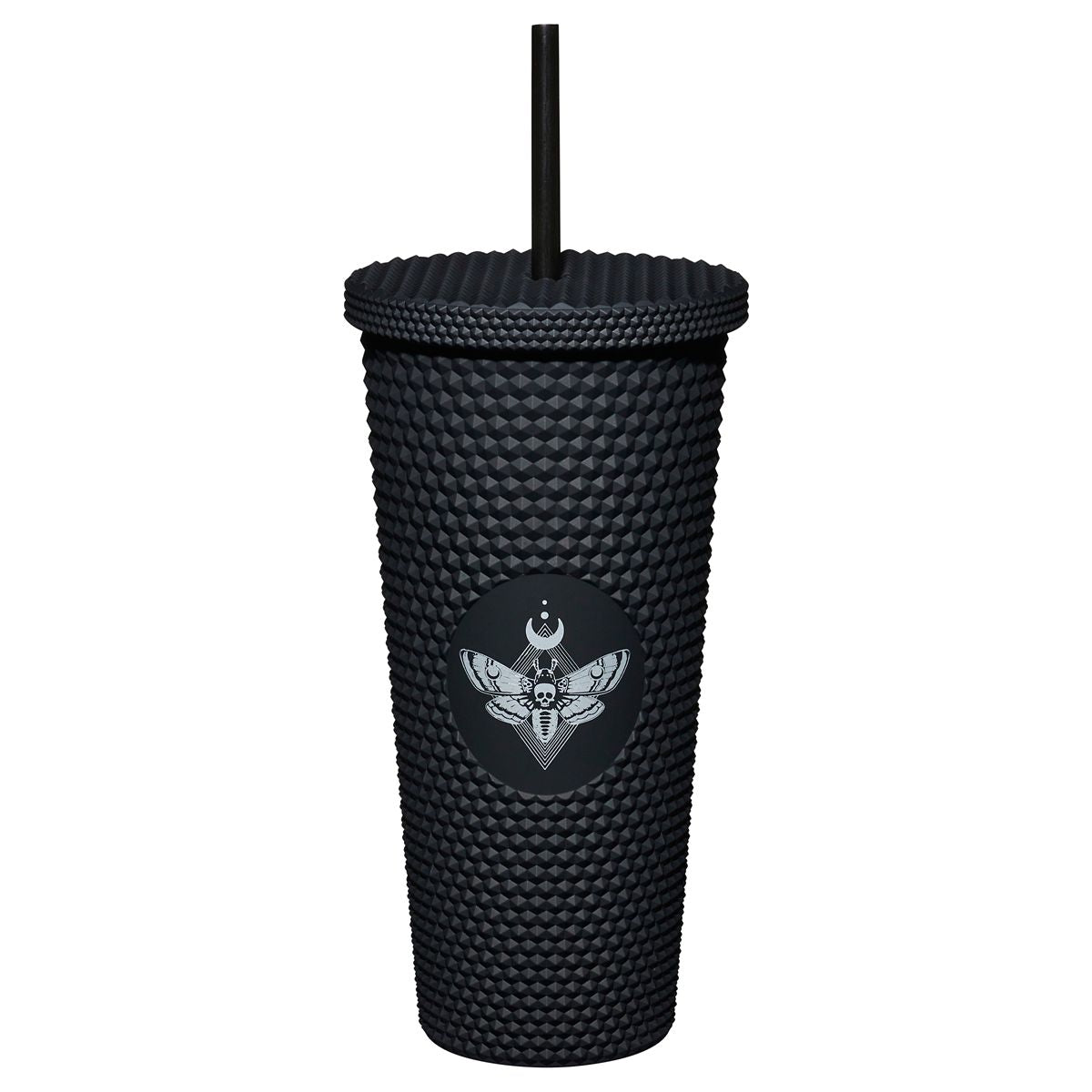 Studded Death Moth Cup with Straw - 20 oz. BLACK AND SILVER