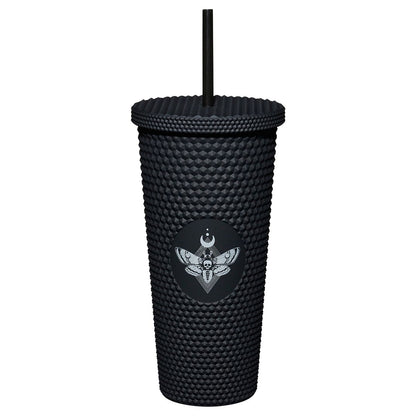 Studded Death Moth Cup with Straw - 20 oz. BLACK AND SILVER