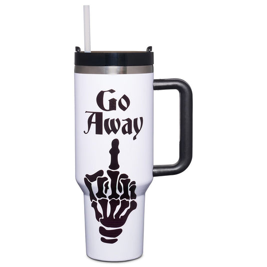 Go Away Middle Finger Travel Tumbler with Straw - 40 oz. BLACK AND WHITE