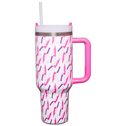 Pink Bloody Butcher Knife Travel Tumbler with Straw - 40 oz. PINK LIQUID WHITE WAX