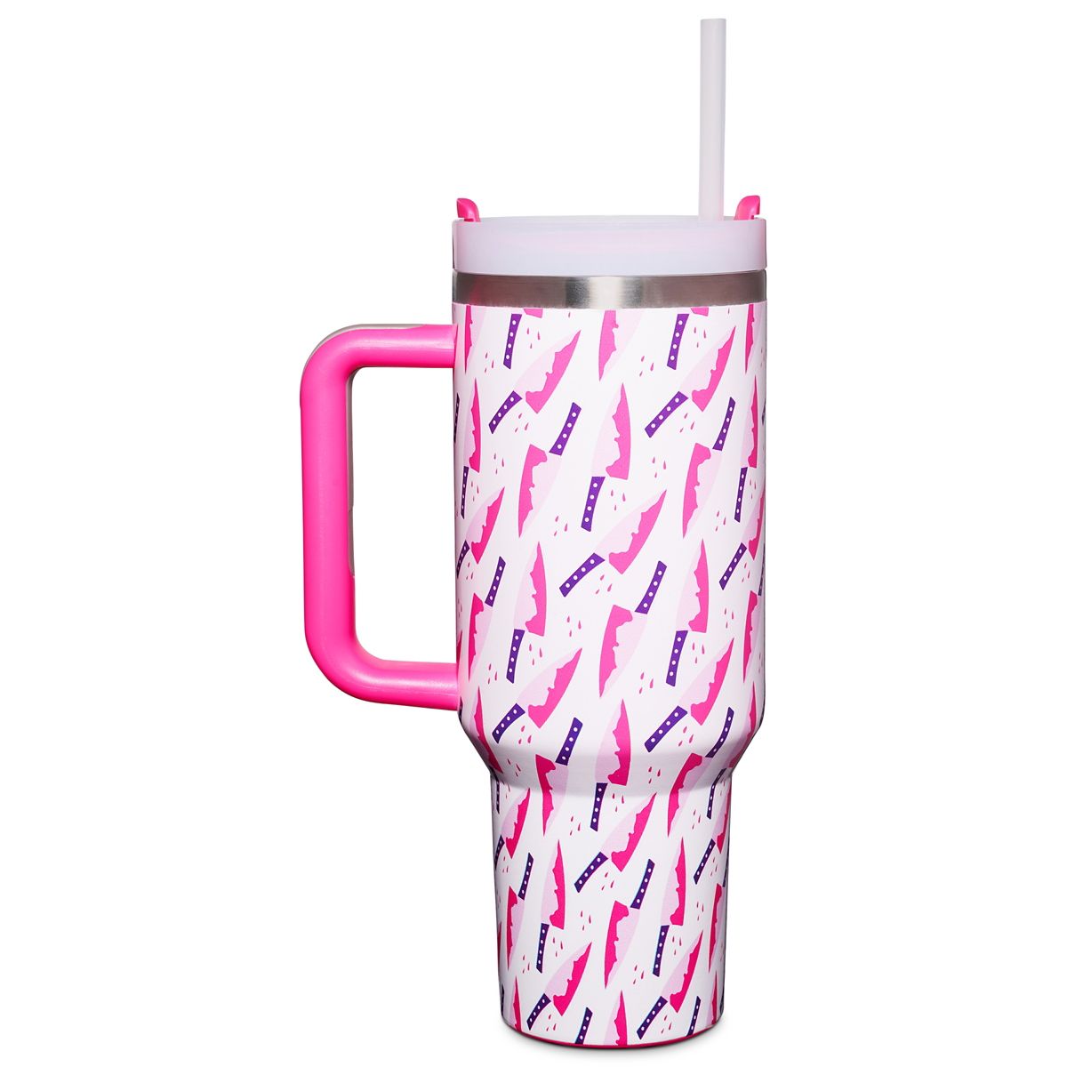 Pink Bloody Butcher Knife Travel Tumbler with Straw - 40 oz. PINK LIQUID WHITE WAX