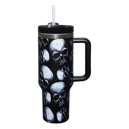 Skull Portable Travel Tumbler with Straw - 40 oz. BLACK AND WHITE