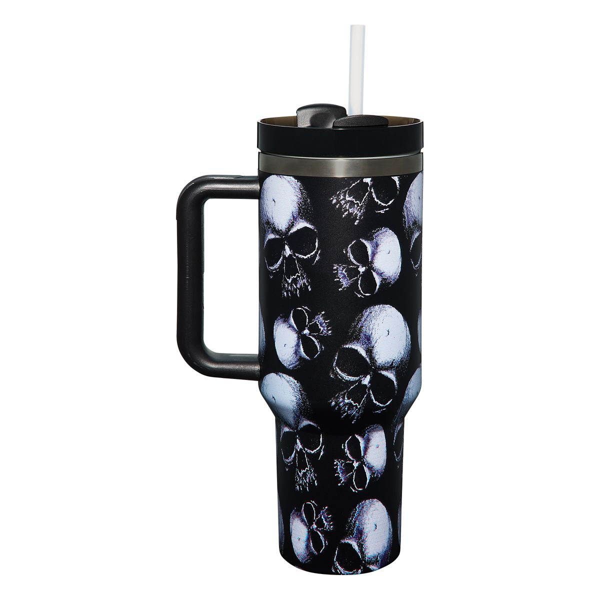 Skull Portable Travel Tumbler with Straw - 40 oz. BLACK AND WHITE
