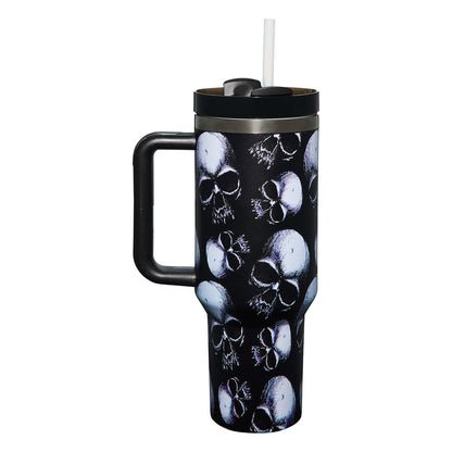 Skull Portable Travel Tumbler with Straw - 40 oz. BLACK AND WHITE