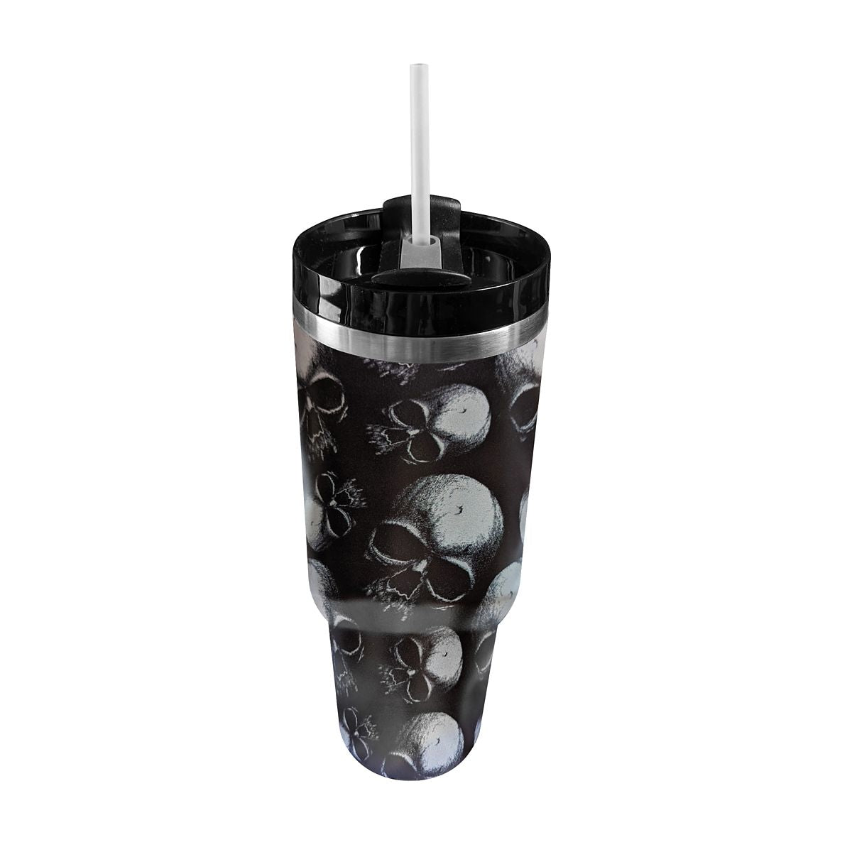 Skull Portable Travel Tumbler with Straw - 40 oz. BLACK AND WHITE
