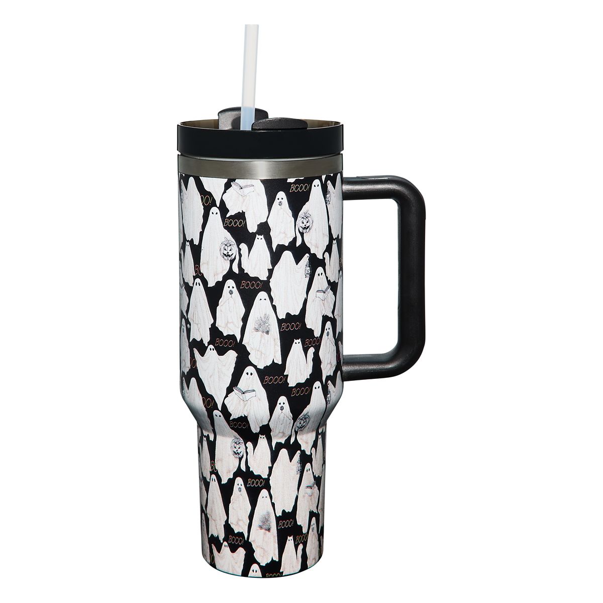 Ghost Portable Travel Tumbler with Straw - 40 oz. BLACK AND WHITE