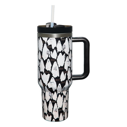 Ghost Portable Travel Tumbler with Straw - 40 oz. BLACK AND WHITE