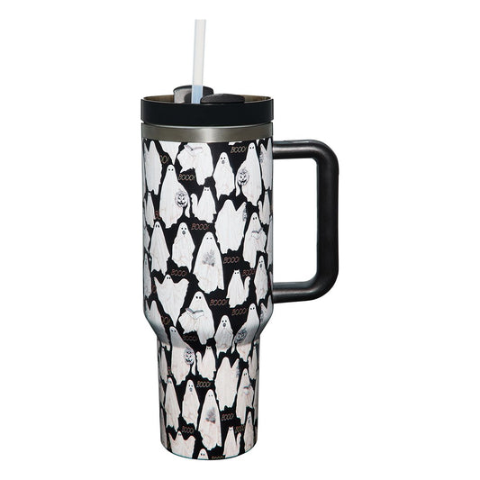 Ghost Portable Travel Tumbler with Straw - 40 oz. BLACK AND WHITE