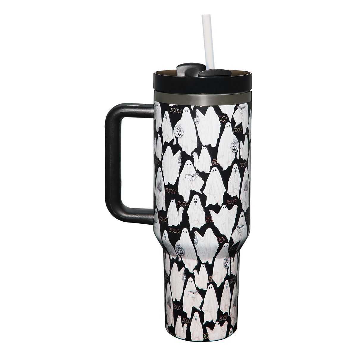 Ghost Portable Travel Tumbler with Straw - 40 oz. BLACK AND WHITE