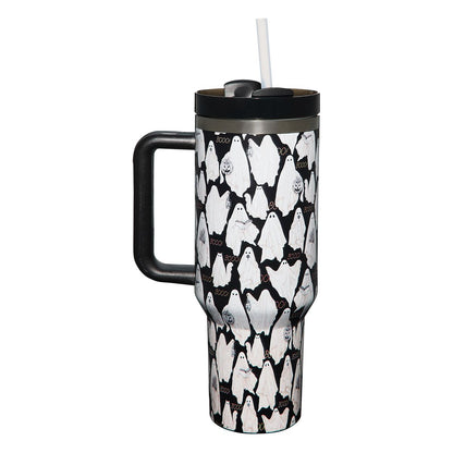 Ghost Portable Travel Tumbler with Straw - 40 oz. BLACK AND WHITE