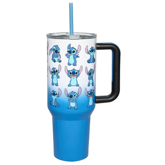Silly Stitch Portable Travel Tumbler with Straw 40 oz. - Lilo & Stitch WHITE AND TURQUOISE