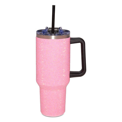 Pink Rhinestone Travel Tumbler with Straw - 40 oz. PINK