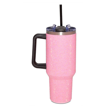 Pink Rhinestone Travel Tumbler with Straw - 40 oz. PINK