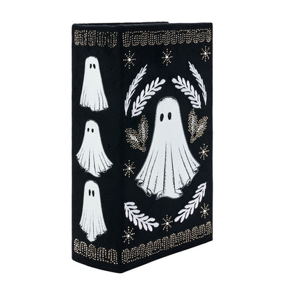 Velvet Ghost Book Trinket Box BLACK AND WHITE