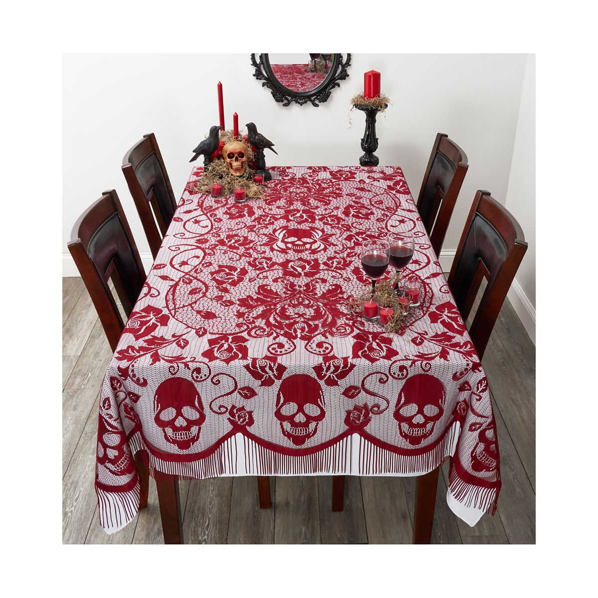 7 Ft Gothic Romance Tablecloth BLACK AND RED