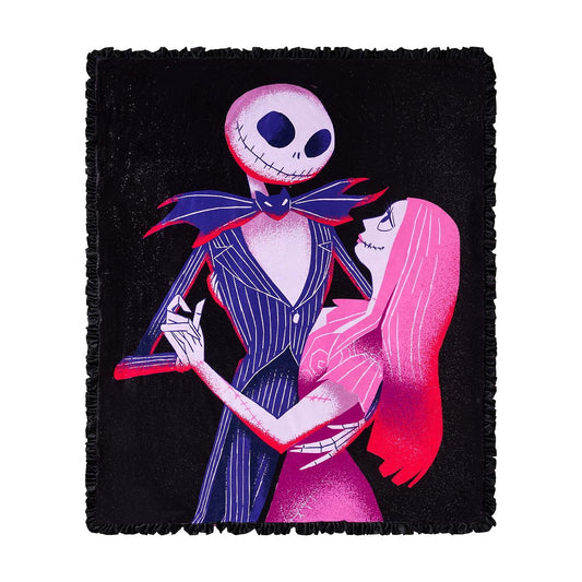 Jack and Sally Reversible Fleece Blanket - The Nightmare Before Christmas BLACK AND PINK