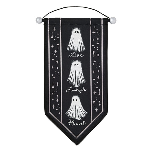 Ghost Live Laugh Haunt Banner BLACK AND WHITE