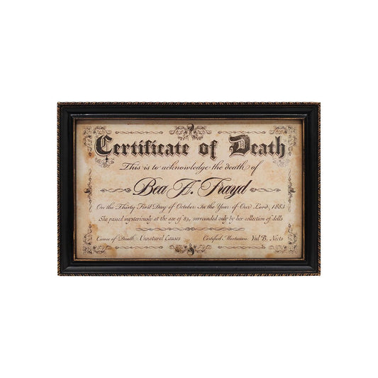 Doll Death Certificate Sign MULTI-COLOR